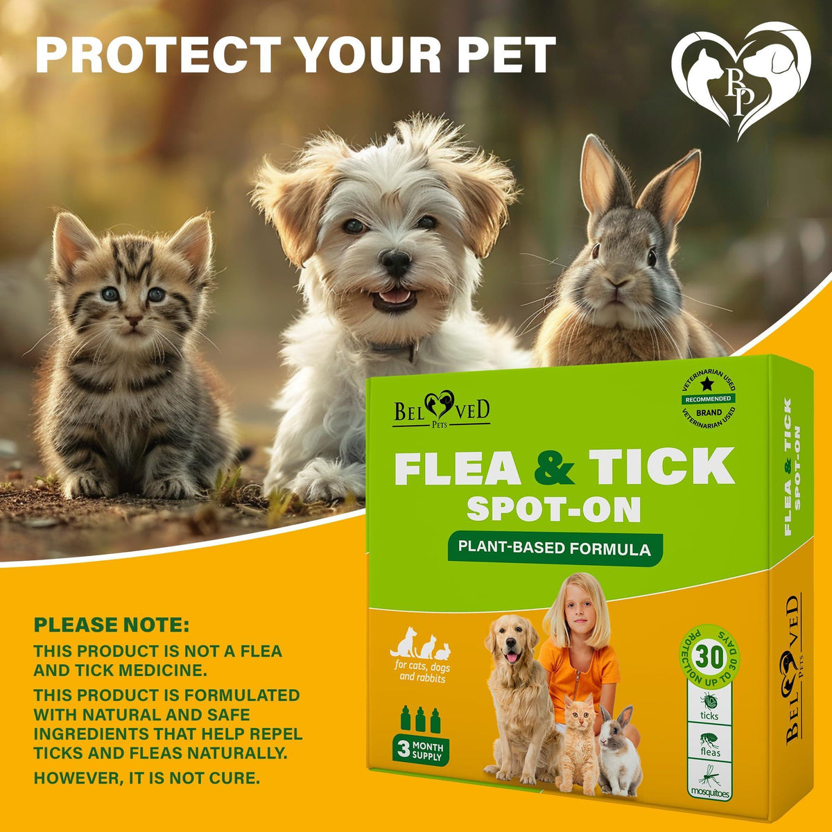Topical Flea & Tick Drops for Dogs Cats & Rabbits Mosquito Repellent
