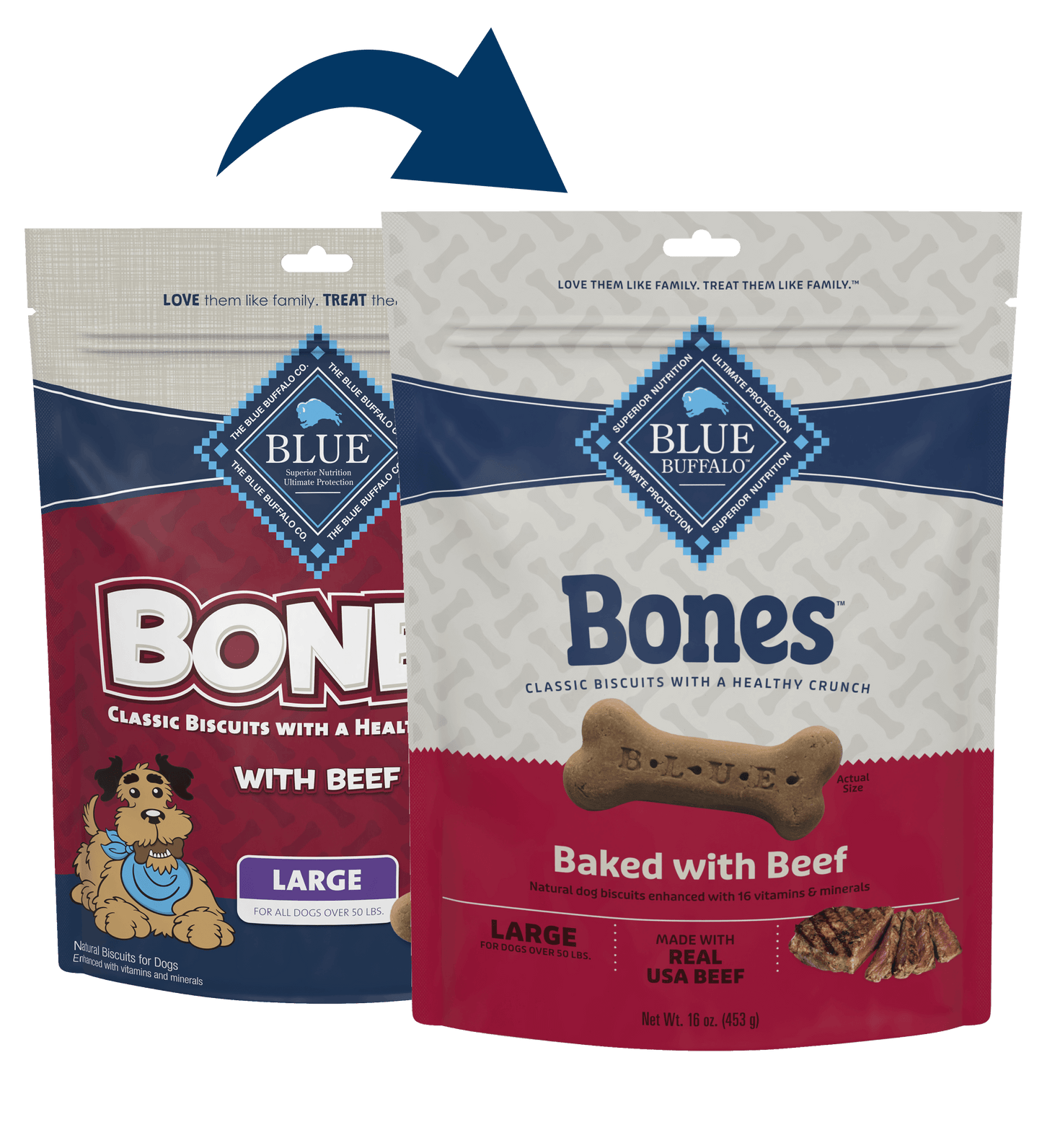 Blue Buffalo Blue Bones Crunchy Dog Biscuits Large Bones with Real Beef (16oz)