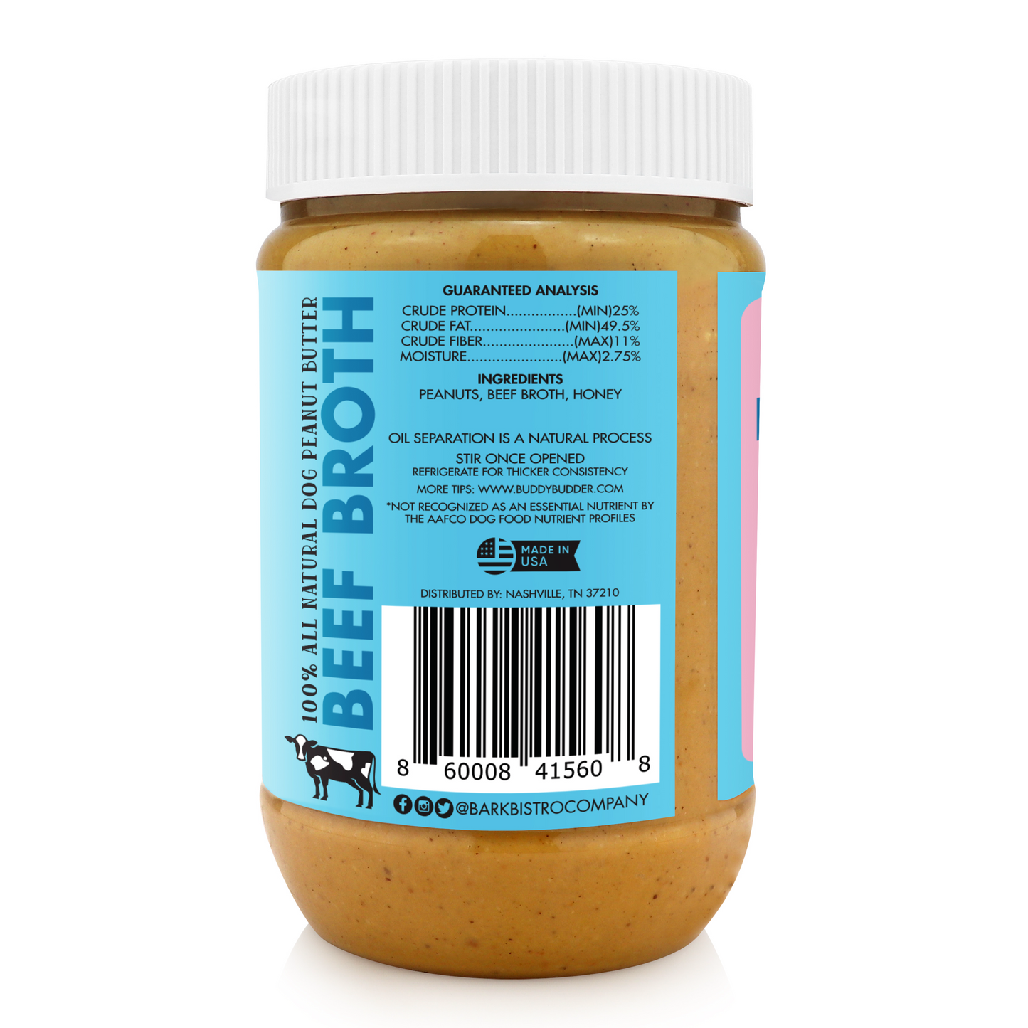 BEEF BROTH BUDDY BUDDER - 100% natural for Dog Peanut Butter, Made in USA 17oz jar