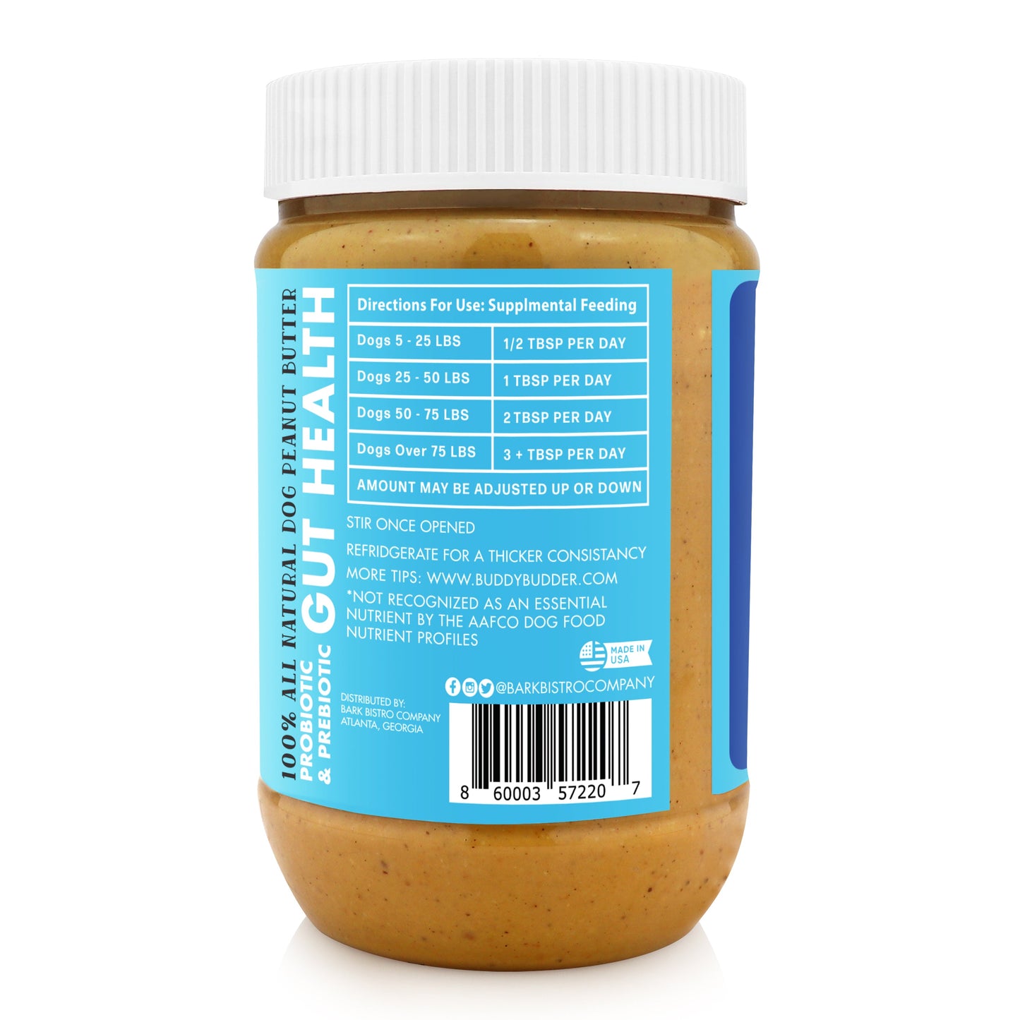 Bow-Wow Blueberry BUDDY BUDDER (prebiotic + probiotic)- 100% natural Dog Peanut Butter, Made in USA 17oz jar