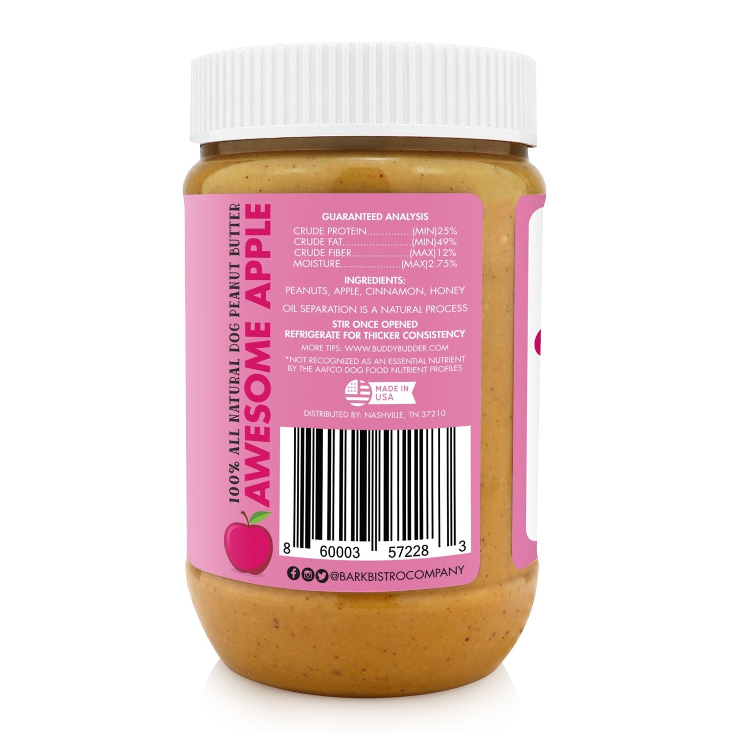 Awesome Apple BUDDY BUDDER - 100% natural Dog Peanut Butter, Made in USA 17oz jar