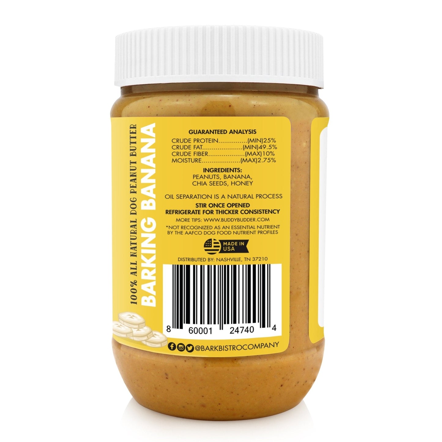 Barkin' Banana BUDDY BUDDER - 100% natural Dog Peanut Butter, Made in USA 17oz jar