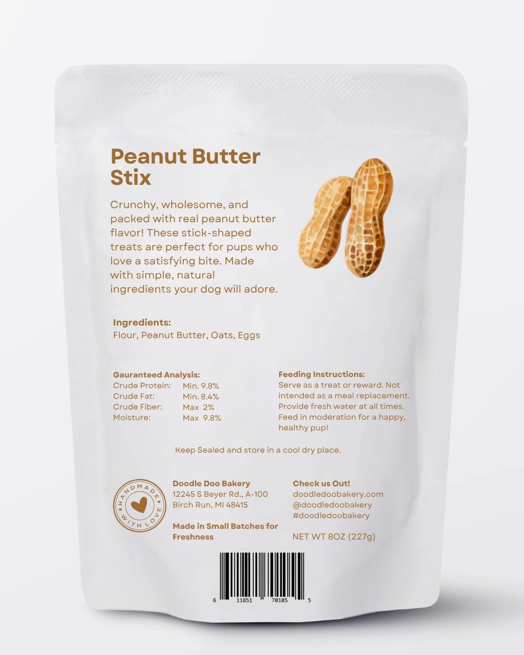 ๐ฅ Homemade Dog Treats - Peanut Butter Stix Treat 1/2lb