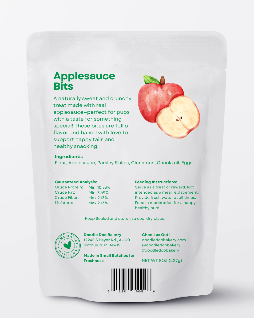 Homemade Dog Treats -๐ Apple Bits Dog Biscuits 1/2 lb.