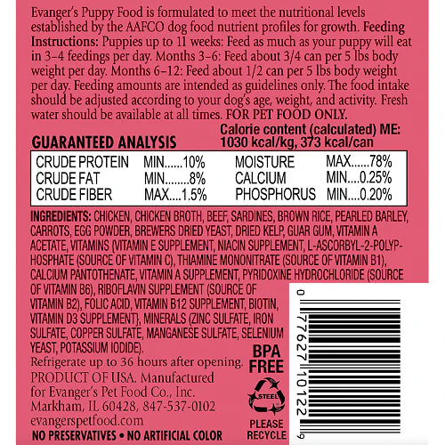 Evanger's Classic Puppy & Underweight Dogs Chicken & Beef Wet Dog Can (12.5oz)