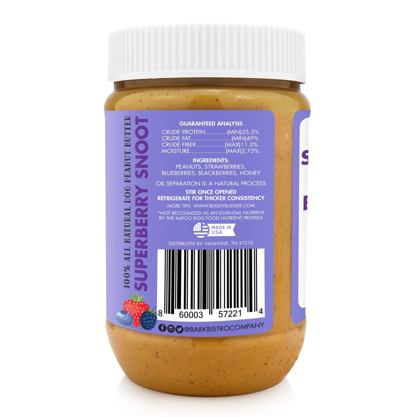 Superberry Snoot BUDDY BUDDER - 100% natural Dog Peanut Butter, Made in USA 17oz