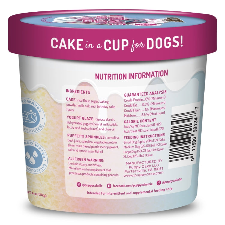 Cuppy Cake - Microwave Cake in A Cup for Dogs - Birthday Cake Flavored with Pupfetti Sprinkles