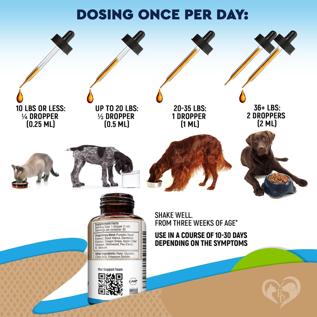 Worm Treatment for Cats & Dogs Liquid Herbal Supplement with Probiotic