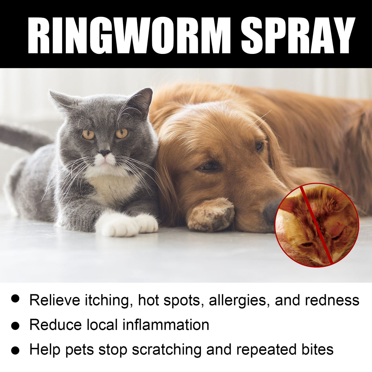 Yegbong Cat Ringworm Spray, Pet Cats Anti-Mite Cat Moss Care Skin External Use Anti-Itch Spray