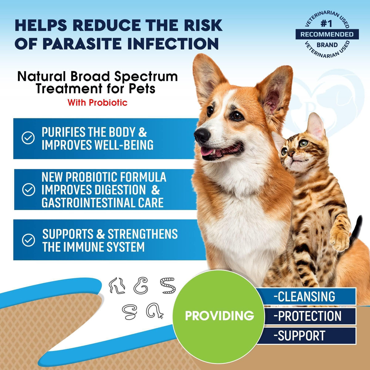Worm Treatment for Cats & Dogs Liquid Herbal Supplement with Probiotic