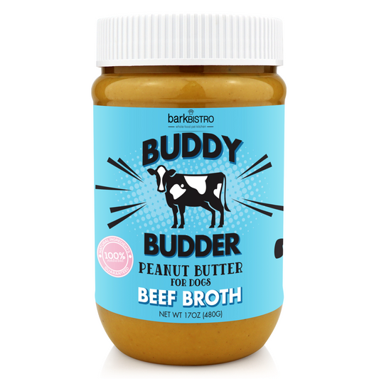 BEEF BROTH BUDDY BUDDER - 100% natural for Dog Peanut Butter, Made in USA 17oz jar