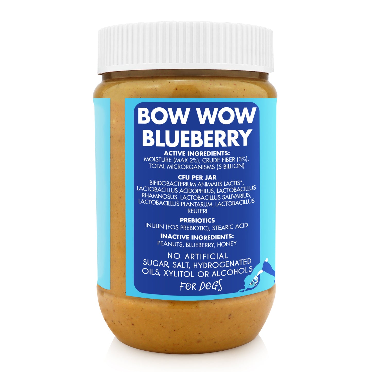 Bow-Wow Blueberry BUDDY BUDDER (prebiotic + probiotic)- 100% natural Dog Peanut Butter, Made in USA 17oz jar