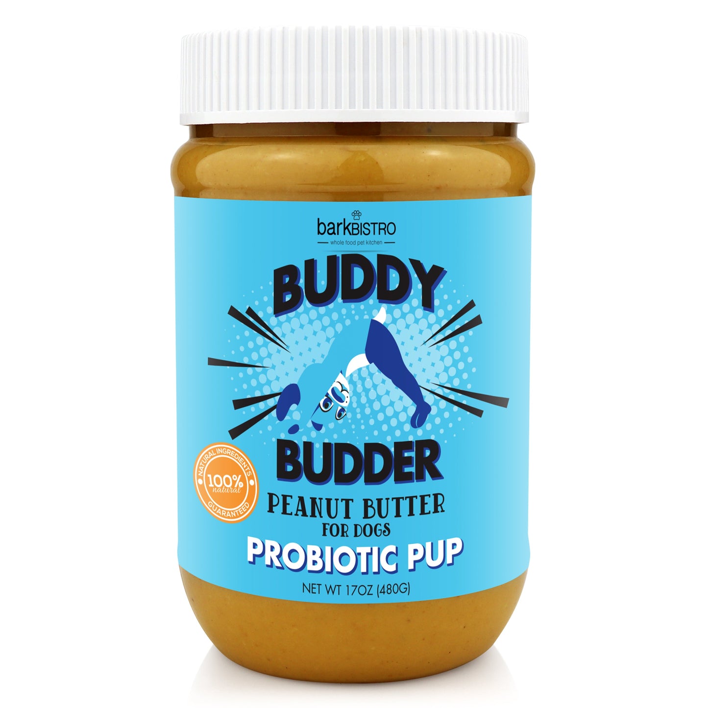 Bow-Wow Blueberry BUDDY BUDDER (prebiotic + probiotic)- 100% natural Dog Peanut Butter, Made in USA 17oz jar
