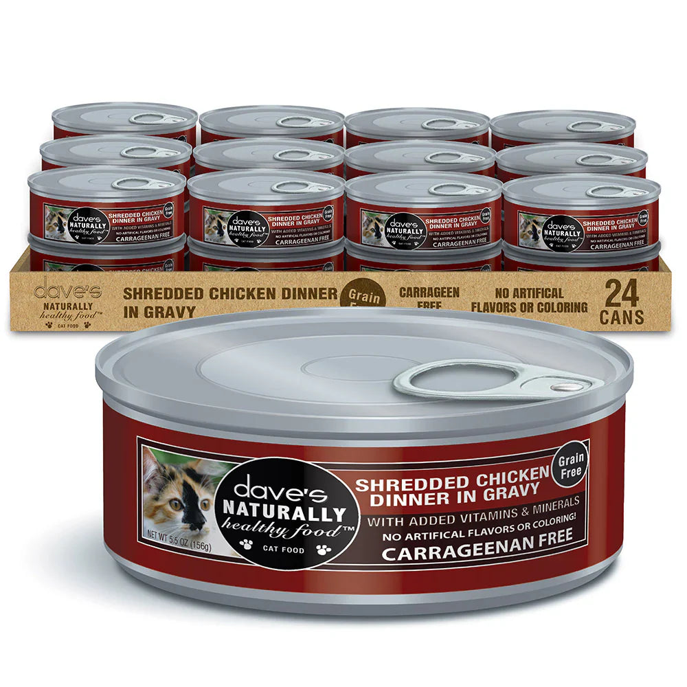 Dave's Naturally Healthy Grain Free Shredded Chicken Dinner in Gravy Wet Cat Food (5.5oz)