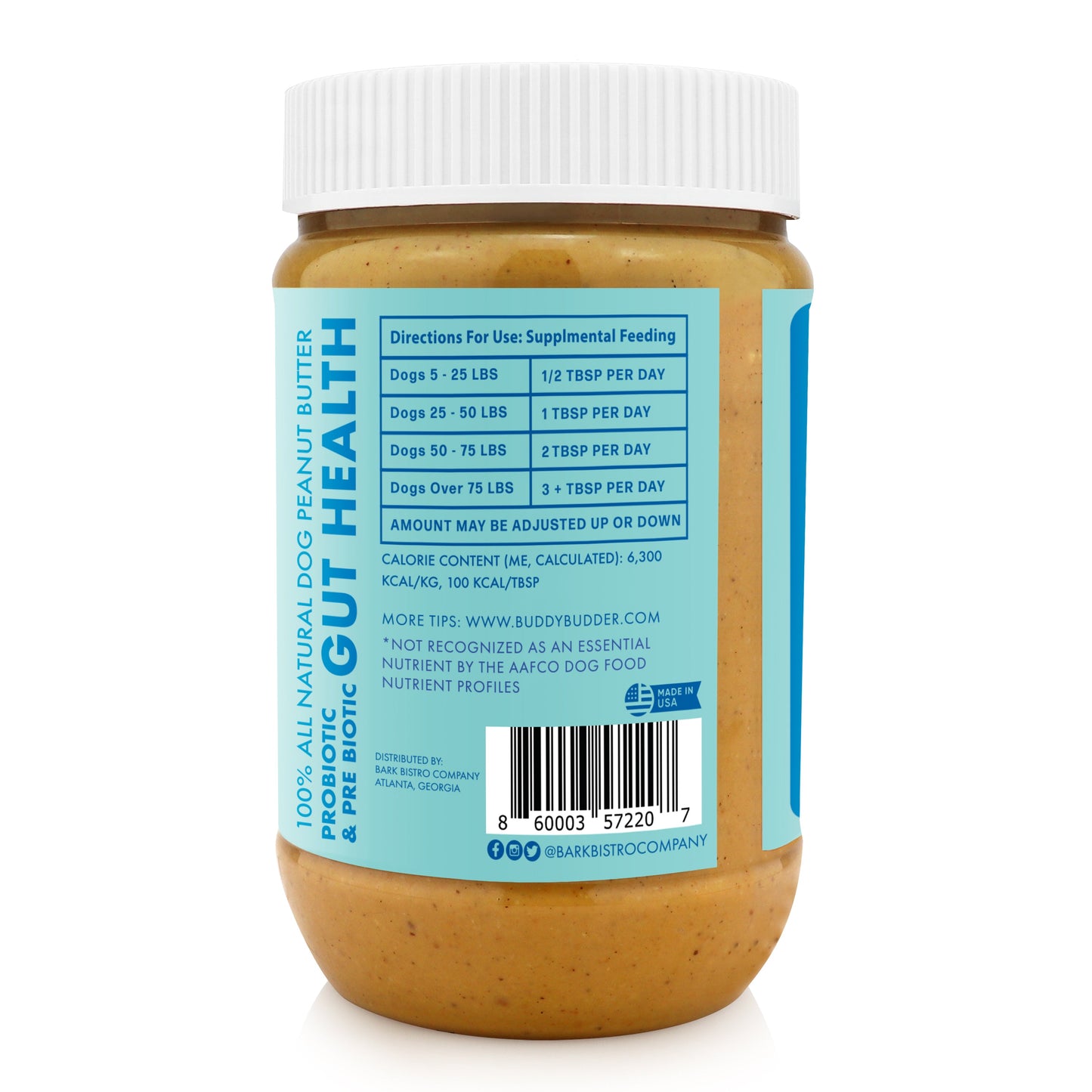 Bow-Wow Blueberry BUDDY BUDDER (prebiotic + probiotic)- 100% natural Dog Peanut Butter, Made in USA 17oz jar