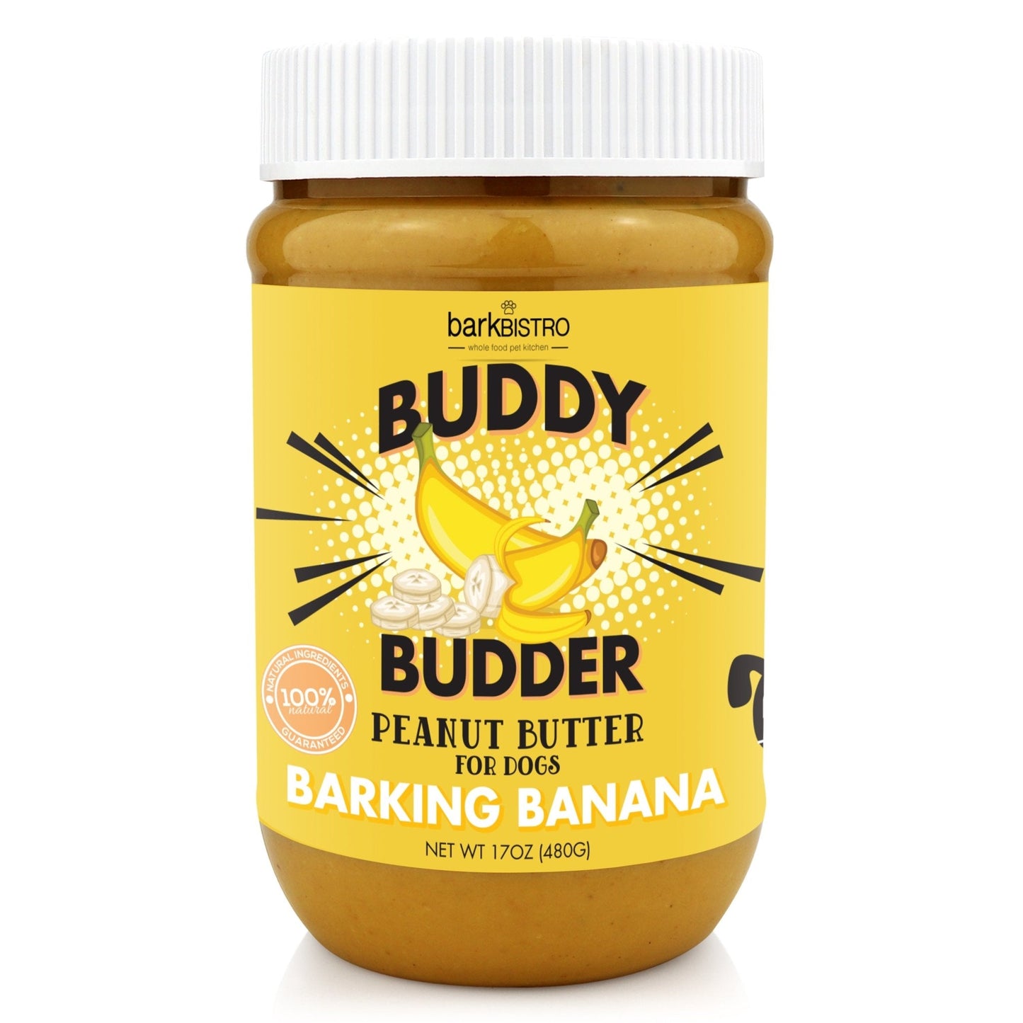 Barkin' Banana  BUDDY BUDDER - 100% natural Dog Peanut Butter, Made in USA 17oz jar