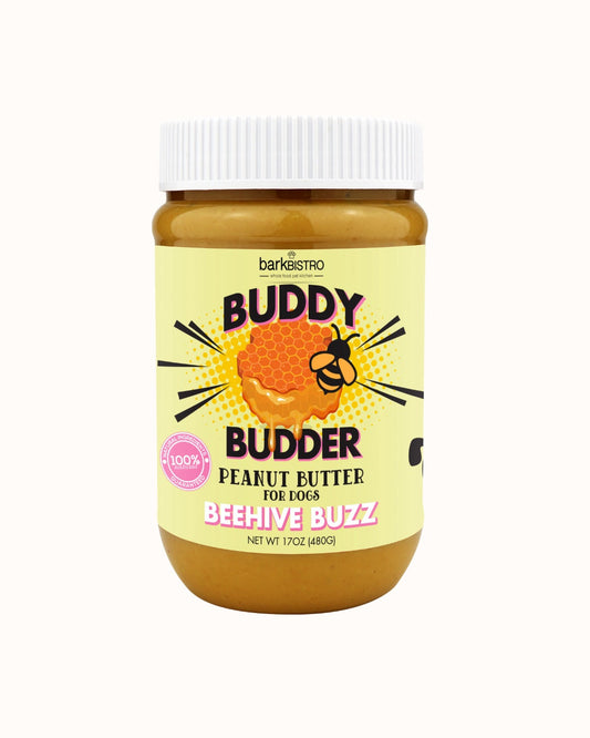 BEEHIVE BUZZ BUDDY BUDDER - 100% natural Dog Peanut Butter, Made in USA 17oz jar