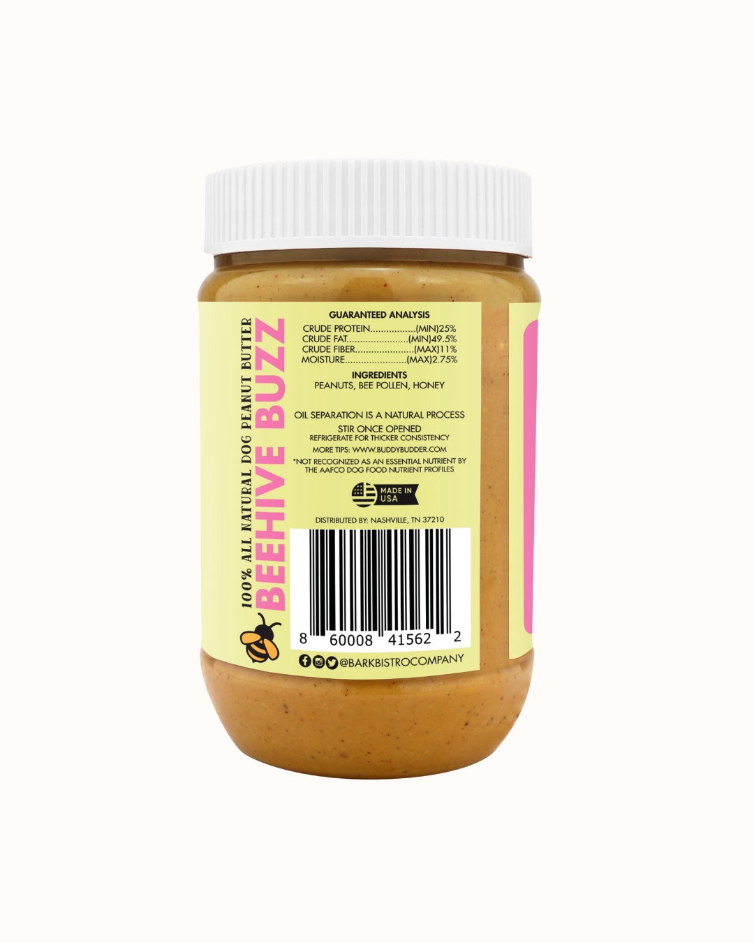 BEEHIVE BUZZ BUDDY BUDDER - 100% natural Dog Peanut Butter, Made in USA 17oz jar