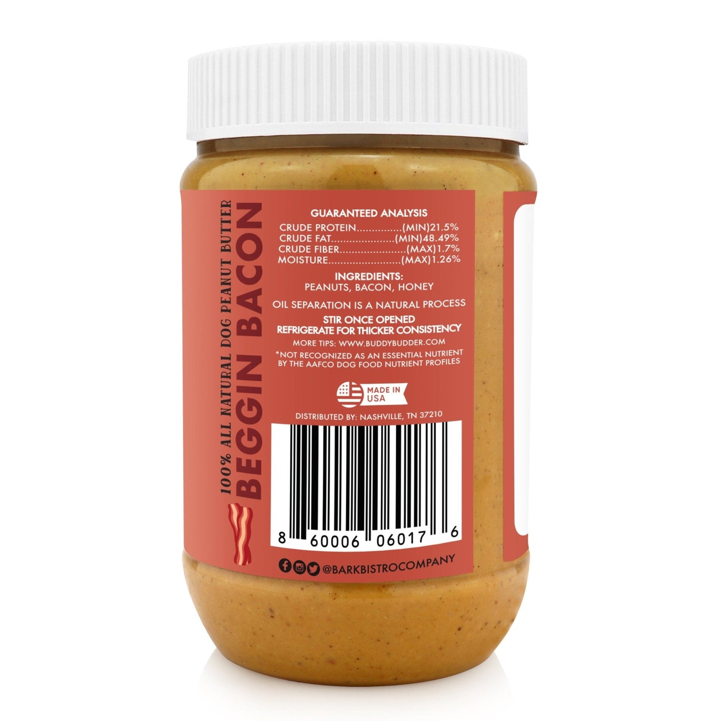 Bangin Bacon BUDDY BUDDER- 100% natural Dog Peanut Butter, Made in USA 17oz jar